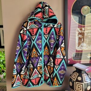Free Nature NYC Large Colorful Geometric Patterned Men's Hoodie Pockets Full Zip